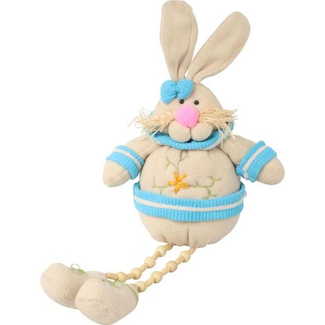 Coniglietto pasquale blu seduto con le gambe penzolanti - Decorazione per tavolo e cestino (1/2)