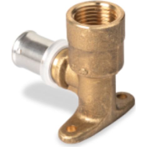 Codo con base de montaje larga, conexión de engaste multicapa, latón, Ø16, 16x2.0-1/2
