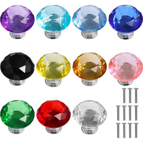 11 boutons ronds en cristal pour meubles de cuisine alliage