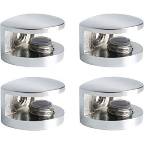 Support Étagère Verre Support d'Étagère Réglable et Adaptable d'Épaisseur de 8-10MM pour Salle de Bain, Fixation Murale à Vis, Finition Chrome Poli en Alliage de Zinc, 4 Pcs (1/4)