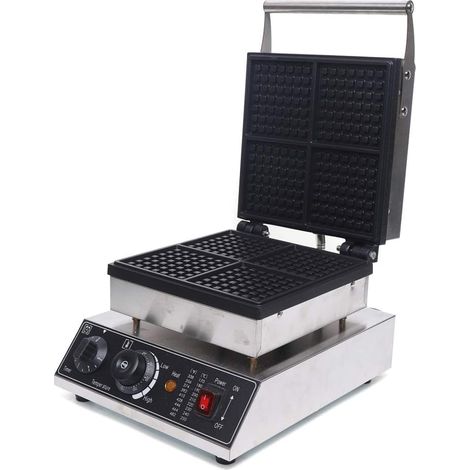 Gaufrier professionnel avec plaques de cuisson antiadhésives, pour cœurs belges, avec boîtier en acier inoxydable, 50-300 °C