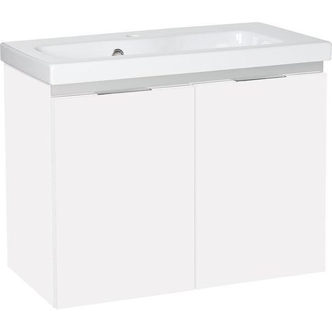 Meuble sous-vasque + vasque en céramique EOLA blanc mat 2 portes 710x580x380mm (1/3)