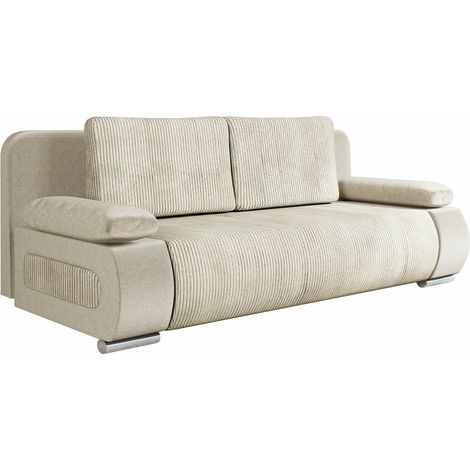 Mobilier1 – Canapé convertible 3 places beige avec boîte de literie – Mécanisme Eurobook – Dimensions 200x92x77cm – Tapisserie velours