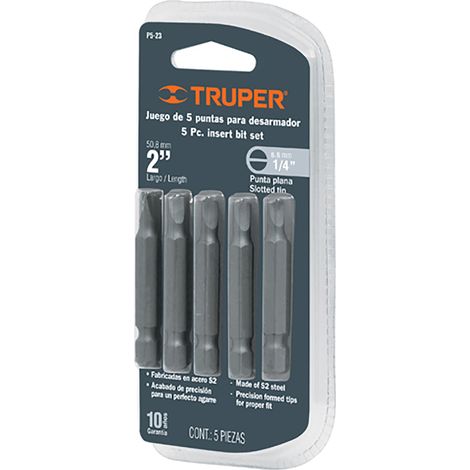 TRUPER P5-24 Juego de puntas de inserción ranuradas de 2 pulgadas, 1/4 pulgadas Herramienta de alimentación. Paquete de 5