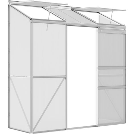 Anlehngewächshaus, Schiebetür, Dachfenster, Polycarbonat+Aluminium, Farbe: Silber, 192 x 68 x 196 cm