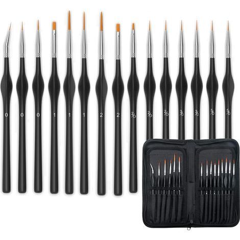 Ensemble de 15 pinceaux de précision avec étui, ensemble de pinceaux miniatures, ensemble de pinceaux fins miniatures professionnels avec sac de transport. (1/5)
