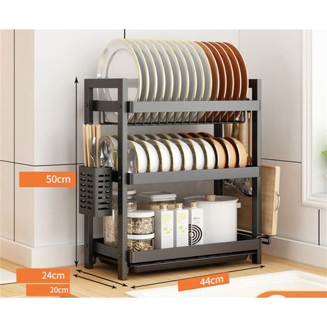 Estante para almacenamiento de cubiertos, escurridor de platos de 3 niveles, escurridor de platos de gran capacidad, juego de escurridor de platos, soporte para utensilios, organizador de cocina con b (1/4)