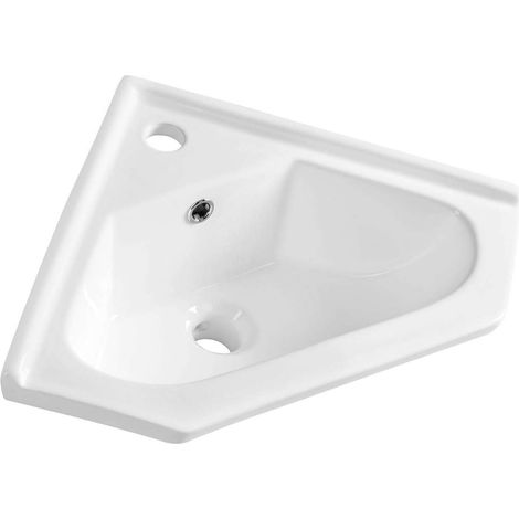 Aqualine - Lavabo angular, 41x18x41 cm, orificio para grifo, con rebosadero, blanco 1601-40 (1/5)