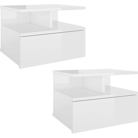 Tables de chevet suspendues 2 pcs Blanc brillant 40x31x27 (1/5)