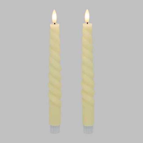 Lot de 2 chandelles en Spirale Torsadées Ø2,3cm H23cm Cire Ivoire ivoire flamme 3D avec Télécommande