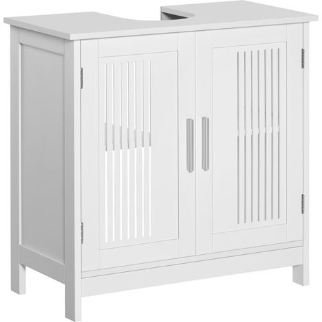 Mobiletto sottolavabo Kleankin - 2 ante scanalate con ripiano regolabile - Maniglie in lega di alluminio - Dimensioni: 60L x 30W x 60H cm - MDF bianco