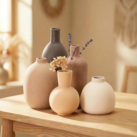 Set de 5 Vase Décoratif en Céramique Petit Vase pour Centre de Table Salle à Manger Décoration Moderne pour Fleurs Séchées, Pampas et Bouquets Couleurs Morandi (1/5)