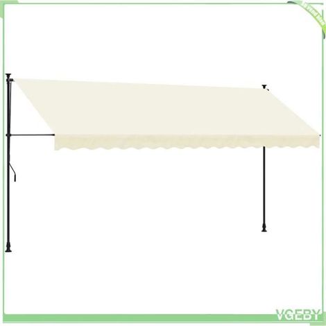 Auvent rétractable - FAFEICY - 400x150 cm - Crème - Tissu 180 g/m² PU - Cadre acier anthracite (1/5)