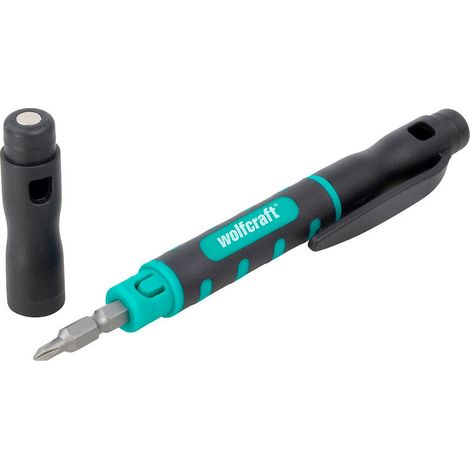 Wolfcraft – Mini tournevis de poche – 4 embouts doubles réversibles – Aimant pour vis – Compact pour espaces confinés – Outil professionnel