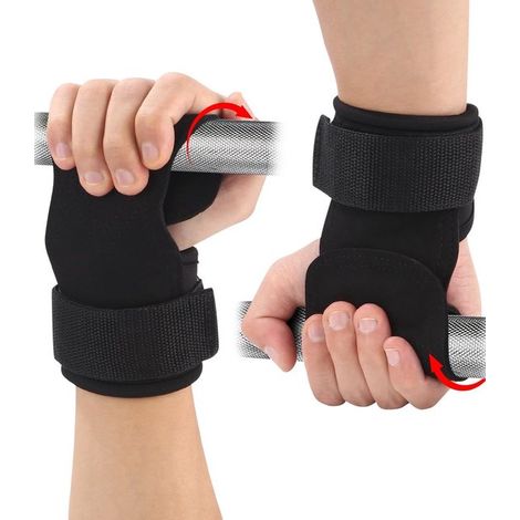 1 paio di fasce per sollevamento pesi e stacchi da terra per powerlifting, supporto per la presa in palestra e allenamento della forza (nere) (1/4)