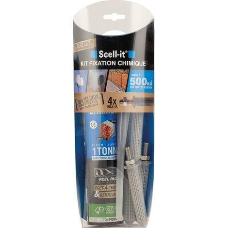 Scell-It – Kit de scellement chimique tiges INOX A4 M8x110 – Résistance jusqu'à 500kg – Technologie PEEL PACK – Fixation charges lourdes
