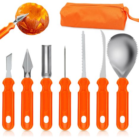 Kit Sculpture Citrouille Halloween 7 Pièces - 1 set, orange, universel - outil citrouille halloween enfant adulte decoration - c (1/5)
