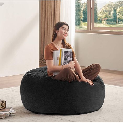 Poltrona sacco trasformabile in spugna nera OKMYHOME (1/4)