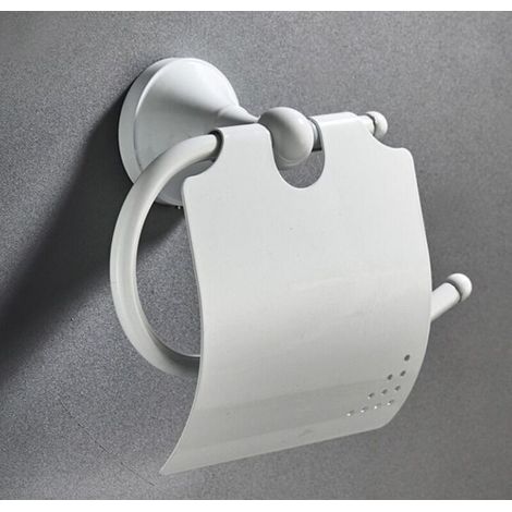 Retro Wall Mounted Toilet Paper Holder in Antique Brass Toilet Roll Holder Stand with White Lid (1/5)