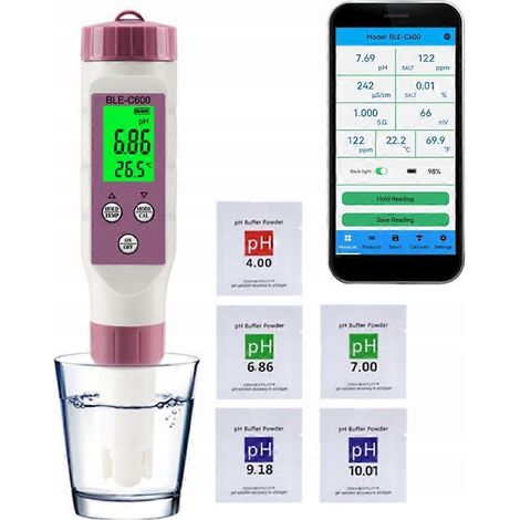 7-in-1 Bluetooth-Wasserqualitätsmessgerät zur Messung von pH-Wert, EC-Wert, TDS-Wert, ORP-Wert und SG-Wert. (1/5)