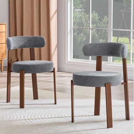 REDOM - Juego de 2 silla de comedor acolchada, respaldo ergonómico curvo, patas de madera, tapizado de lino gris (1/5)