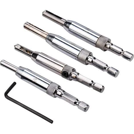 Self-Centering Drill Bit - Set of 4 HSS Carpentry Tools Centering Hinges for Door Cabinet Pilots, Often Used for Carpenters, Cabinet Makers, Furniture Manufacturers and Other Woodworking Trades (1/5)
