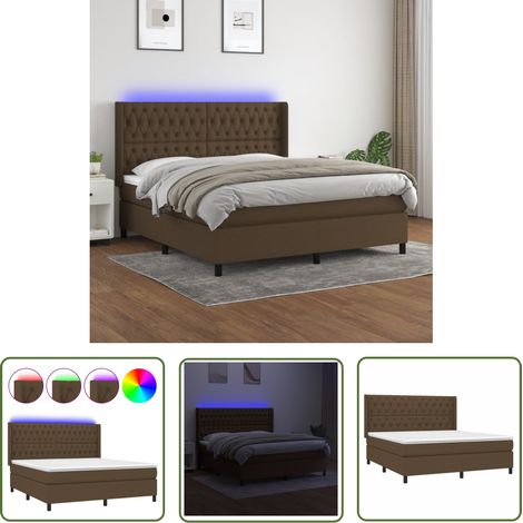 The Living Store Boxspringbett mit Matratze & LED Dunkelbraun 160x200 cm Stoff - Boxspringbett - Doppelbett - Lattenrost - Bettauflage - LED Beleuchtung (1/5)