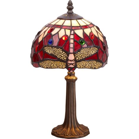 Tiffany Petite Lampe de Table diamètre 20cm Série Belle Rouge