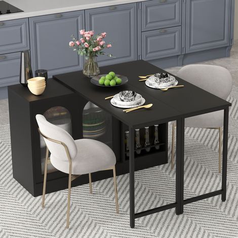 MODFU-Buffet avec table de bar, pivotant à 360°, avec porte vitrée, 2 étagères réglables, MDF, 121,5×40×76,7 cm, noir (1/5)