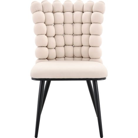 Set 2 sedie da pranzo in velluto bianco crema con gambe in metallo nero MODENUIT (1/5)