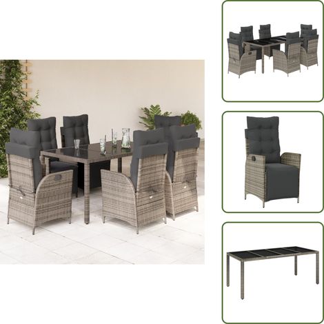 The Living Store 7-tlg. Garten-Essgruppe mit Kissen Grau Poly Rattan - Gartenstuhl (1/5)