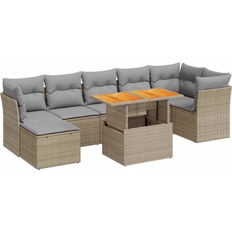 Set de sofás de jardín y cojines 8 piezas ratán sintético beige vidaXL (1/5)
