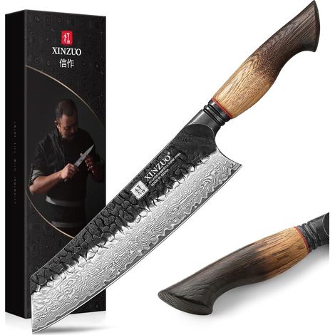 21,1cm Couteau de Chef Kiritsuke Acier Damas 67 Couches Forgé à la Main Couteau de Cuisine Professionnel Tranchant Noyau en Acier 10Cr15CoMoV -Poignée en Chêne Blanc -avec Boîte Cadeau (1/5)