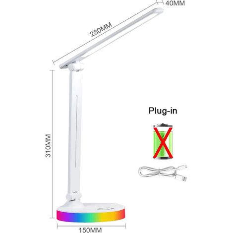 Lampe de bureau LED (blanche), alimentation USB, luminosité réglable sur trois niveaux, confortable pour les yeux, pliable (1/5)