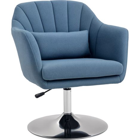 Swivel Linen Fabric Accent Chair for Living Room Contemporary Vanity Armchair with Adjustable Height Thick Cushion Lumbar Support Armrest for Bedroom Office Blue