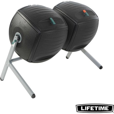 Lifetime – Composteur double bac 378L – Structure en acier peint – Couvercle amovible extra large – Protection UV – 60072