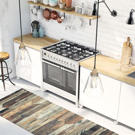 Tapis de Cuisine antidérapant Vintage Wood 50x120 Tapis de Protection de Sol en Vinyle fabriqué en Italie, avec Encre Non Toxique, Ignifuge et résistant à l'eau (1/5)