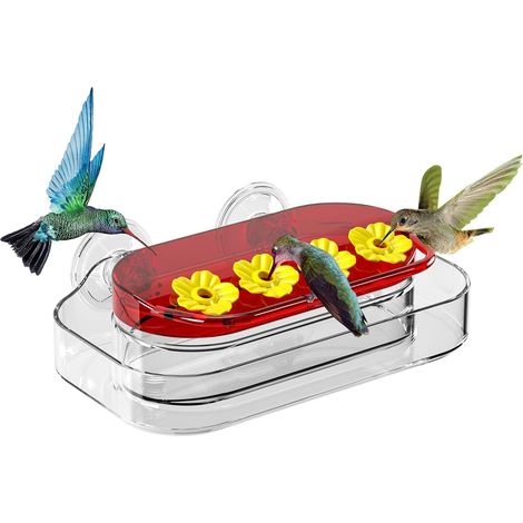Mangeoire à colibris pour fenêtre, ventouse puissante avec 4 trous d'alimentation, facile à nettoyer et à remplir