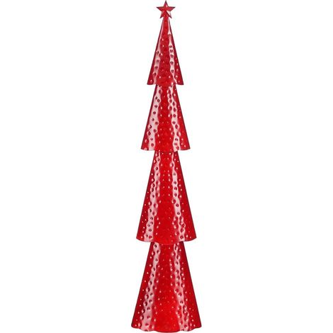 Sapin de Noël décoratif en fer rouge à effet martelé pour fenêtre et cheminée 14,5x8x68 cm - PANGIVO (1/3)