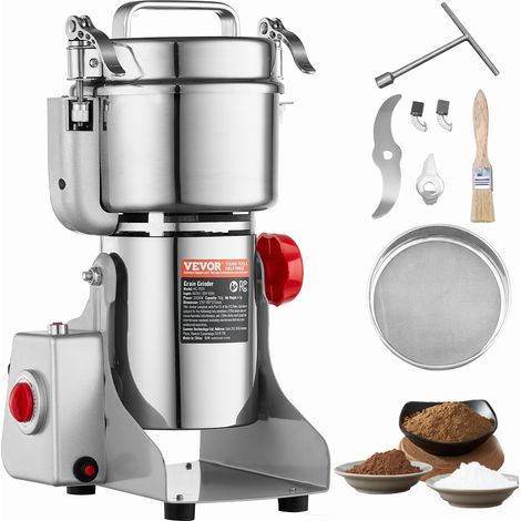 VEVOR Molinillo de Especias Comercial Capacidad de 750 g Molinillo de Cereales Electrico 2000 W Molinillo de Alta Velocidad 28000 rpm para Granos Secos Especias Cereales Cafe Maíz Pimienta