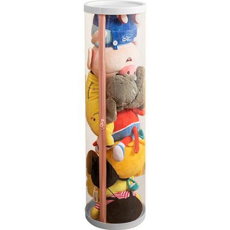 Seau de rangement pour peluches, amusant et décoratif, avec fermeture éclair transparente, idéal pour ranger les poupées en peluche dans la chambre à coucher. (1/5)