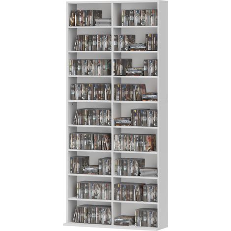 Étagère DVD CD Blu-ray 14 étagères personnalisables 18 compartiments Blanc Panneau de particules 175 cm