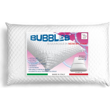 BUBBLES Cuscino Memory Foam Saponetta - Ortopedico, Antiacaro, Anallergico, Sfoderabile con Fodera Massaggiante, 75x45 cm (1/5)