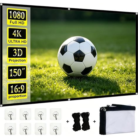 Ecran Projecteur écrans de Projection TV et Home 100 Pouces(2.21x1.25M) Cinema écran de Projection Toile Videoprojecteur Convient pour le Camping Le Home Cinéma Grande Taille et Facile à Transporte (1/5)