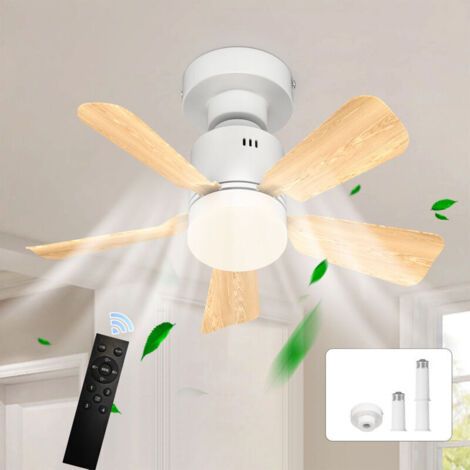 Bardusch-Ventilateur de plafond silencieux 45cm avec lumière LED dimmable – Télécommande – 3 vitesses – 5 pales en ABS – Grain de bois (1/5)