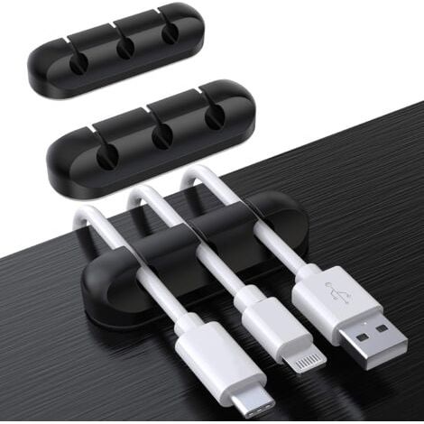 Clips Câble Organisateur Bureau, Lot de 3 Support de Câble, Organisateur de Cordon, Gestion des Cables, Câble Rangement pour USB Câbles de Chargeur/Souris/Écouteur/PC,Noir 3 trous (1/5)