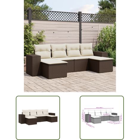 vidaXL Salon de jardin avec coussins 6 pcs marron résine tressée (1/3)