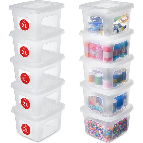 Iris Ohyama Vielseitige Aufbewahrungsboxen, 2L, 10er-Set, Transparent, Deckel leicht schlieÃŸbar, Stapelbar, Plastik, FÃ¼r Schrank, Regale, Klassenzimmer, Organisation, Kunstbedarf, Schuhe, MCB-2