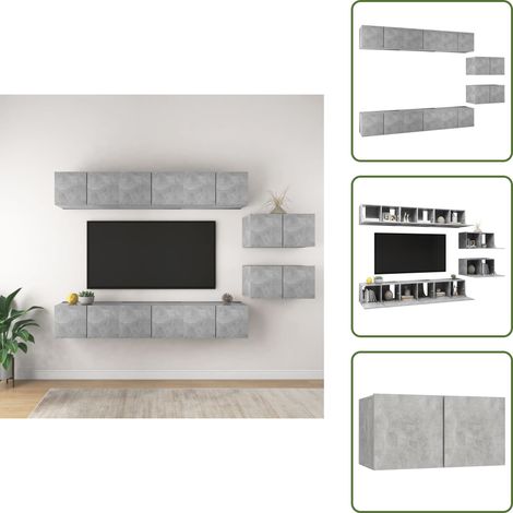 Meubles TV 8 pcs Gris béton Bois d'ingénierie - Meuble Tv - Meuble Suspendue - Meuble Hifi - Rangement - Salon (1/5)