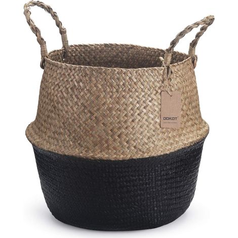 Panier Jonc De Mer Rangement Panier Plante Seagrass de Fleur Corbeille en Paille (Naturel + Noir) (1/5)